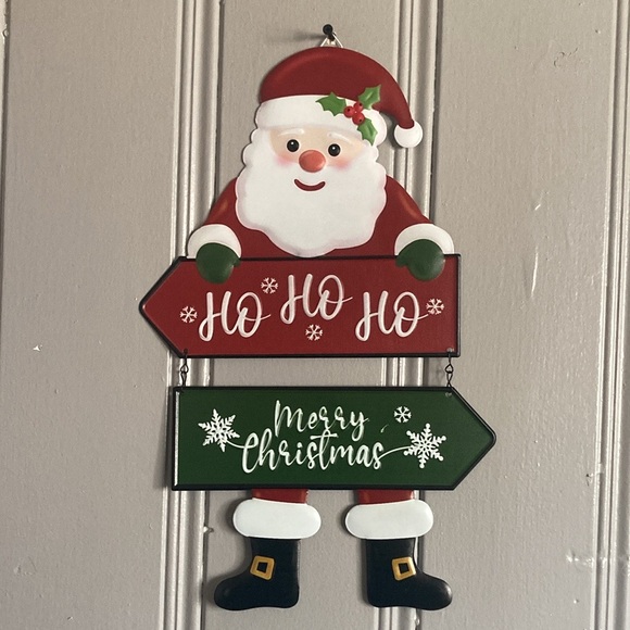 NWT- 18”- 2 Piece- Metal Santa Decoration Sign- Ho Ho Ho & Merry Christmas - Picture 1 of 11